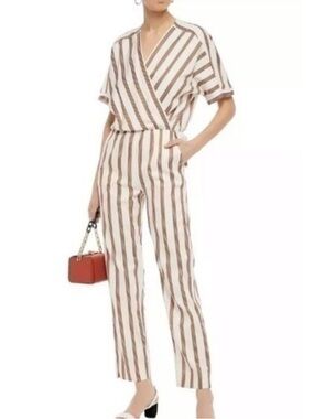 Maje White Pieni Striped V-Neck Jumpsuit Romper